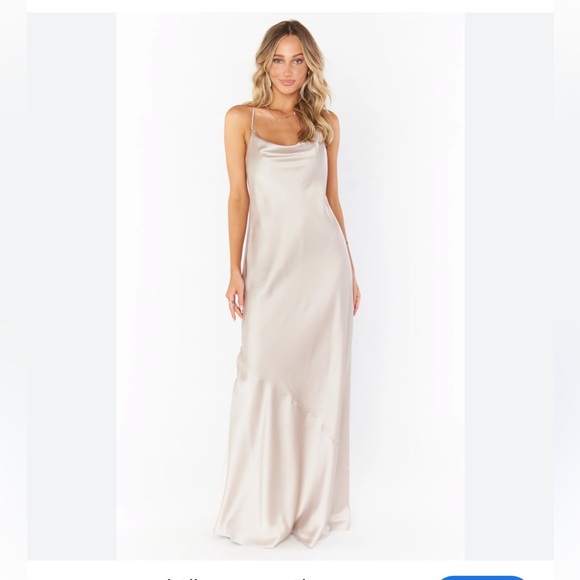 Show Me Your Mumu Tuscany Maxi Satin Slip Dress in Champagne in X-Small - Picture 2 of 6